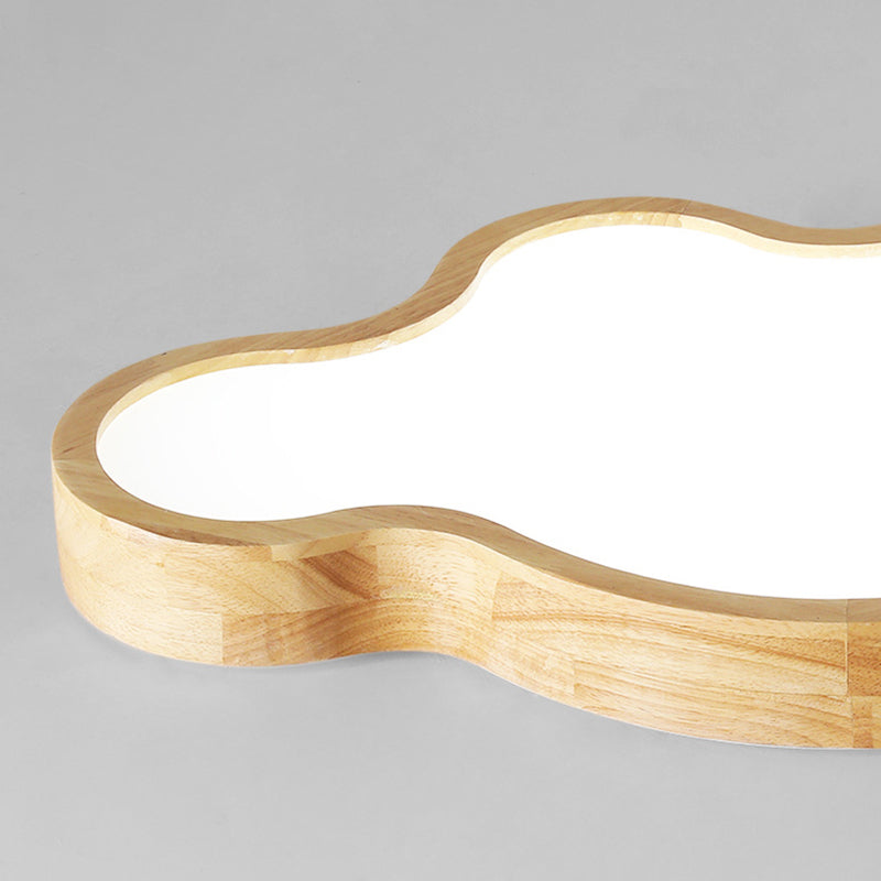 Traditional Japanese Solid Wood Acrylic Cloud Shade LED Flush Mount Ceiling Light For Living Room