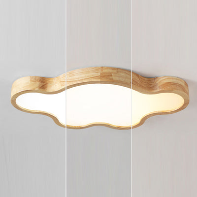 Traditional Japanese Solid Wood Acrylic Cloud Shade LED Flush Mount Ceiling Light For Living Room