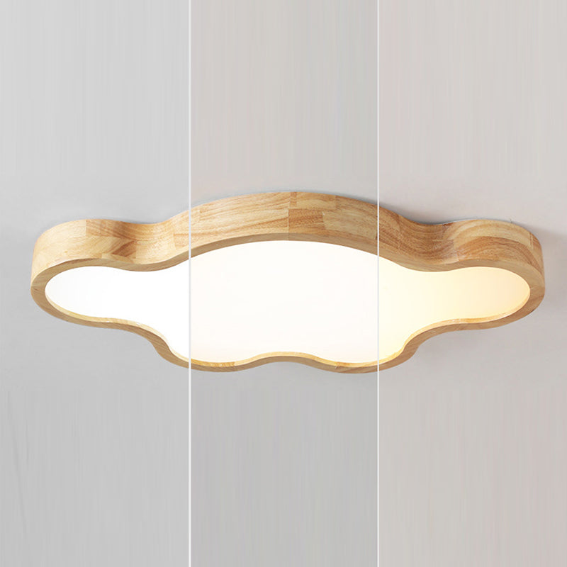 Traditional Japanese Solid Wood Acrylic Cloud Shade LED Flush Mount Ceiling Light For Living Room