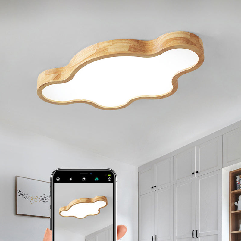 Traditional Japanese Solid Wood Acrylic Cloud Shade LED Flush Mount Ceiling Light For Living Room