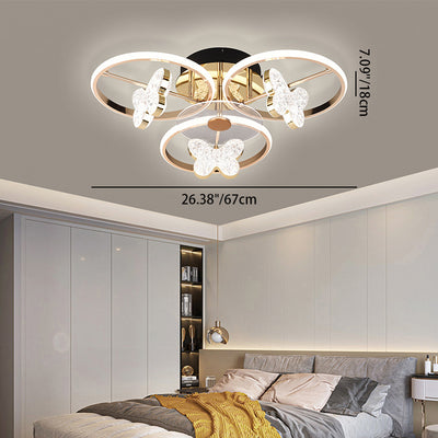 Lustre à montage semi-encastré moderne en acrylique avec abat-jour en forme de papillon et LED pour chambre 