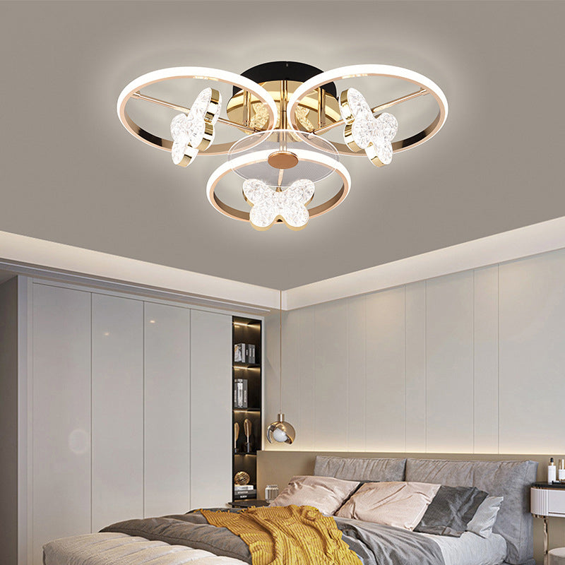 Lustre à montage semi-encastré moderne en acrylique avec abat-jour en forme de papillon et LED pour chambre 