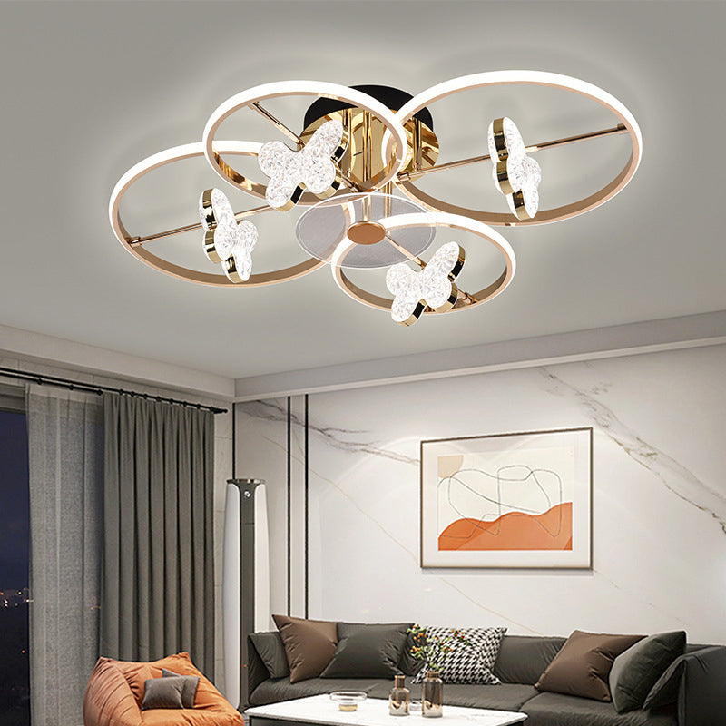 Lustre à montage semi-encastré moderne en acrylique avec abat-jour en forme de papillon et LED pour chambre 