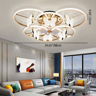 Lustre à montage semi-encastré moderne en acrylique avec abat-jour en forme de papillon et LED pour chambre 