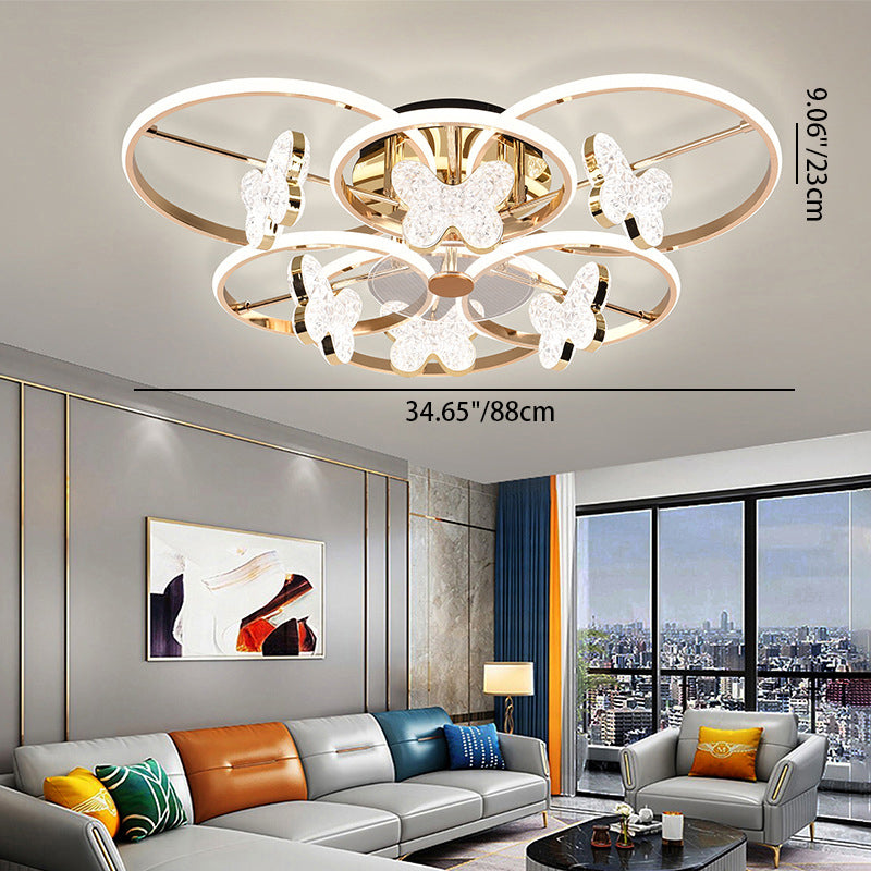 Lustre à montage semi-encastré moderne en acrylique avec abat-jour en forme de papillon et LED pour chambre 