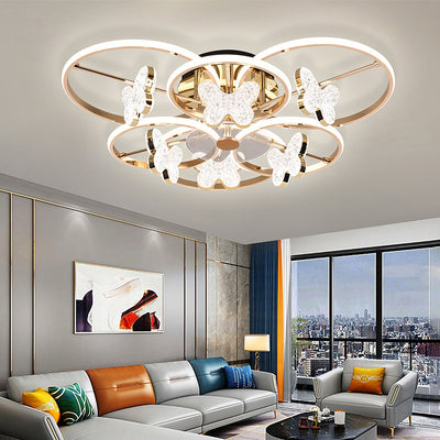 Lustre à montage semi-encastré moderne en acrylique avec abat-jour en forme de papillon et LED pour chambre 