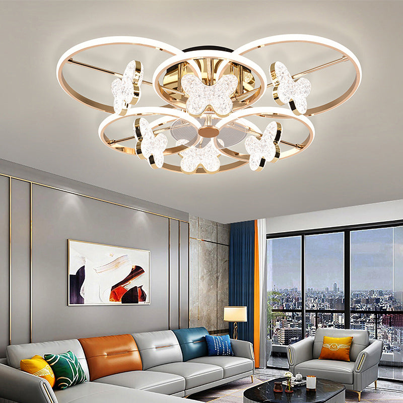 Lustre à montage semi-encastré moderne en acrylique avec abat-jour en forme de papillon et LED pour chambre 