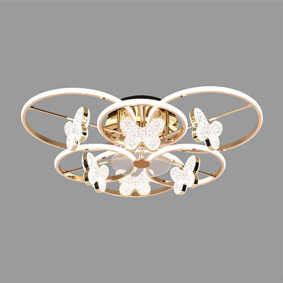 Lustre à montage semi-encastré moderne en acrylique avec abat-jour en forme de papillon et LED pour chambre 