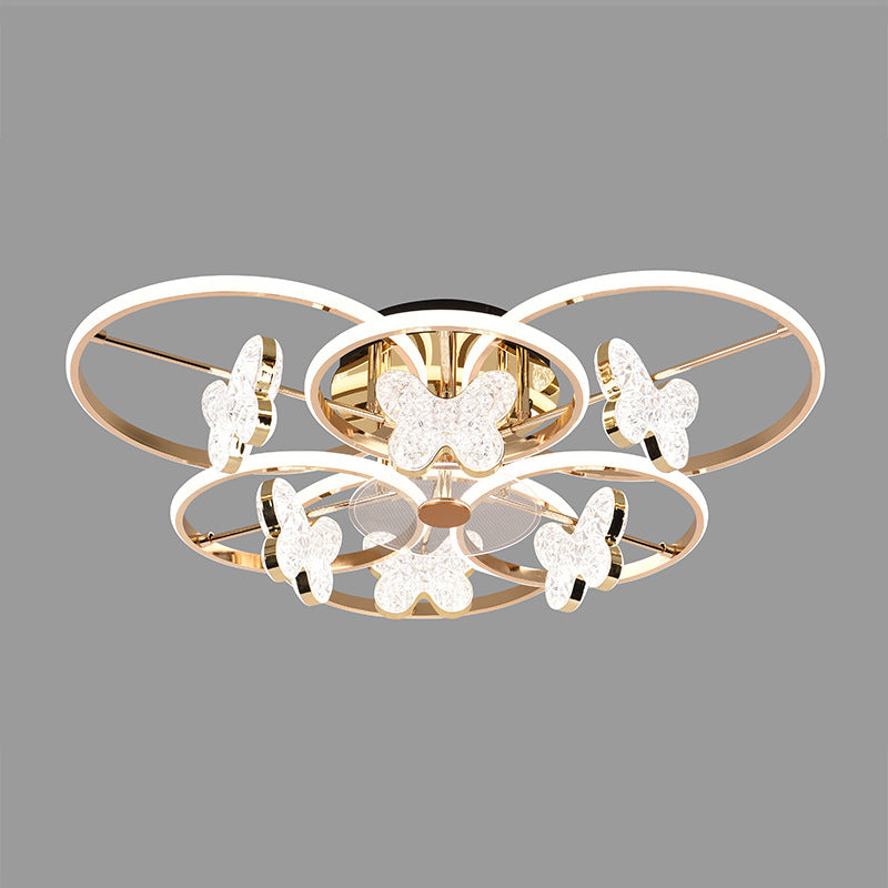 Lustre à montage semi-encastré moderne en acrylique avec abat-jour en forme de papillon et LED pour chambre 