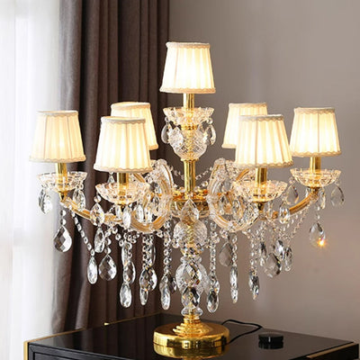 Lustre de table moderne en verre à sept lumières avec abat-jour en tissu plissé de luxe pour la maison et le bureau 