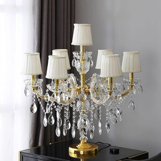 Lustre de table moderne en verre à sept lumières avec abat-jour en tissu plissé de luxe pour la maison et le bureau 