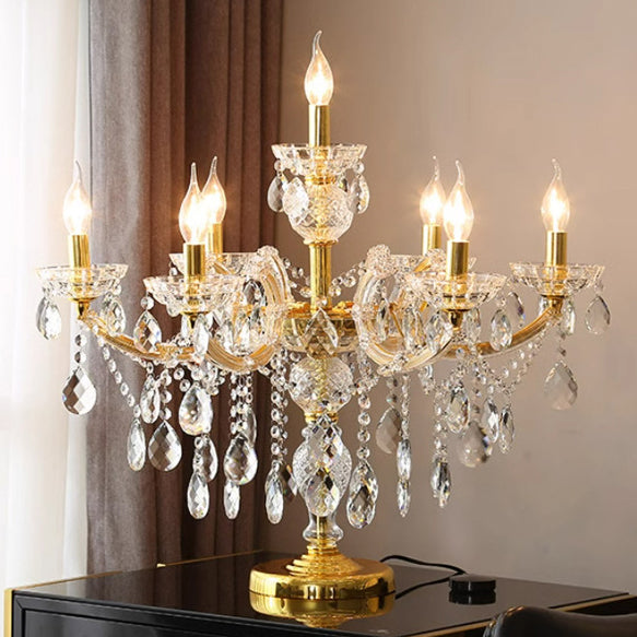 Lustre de table moderne en verre à sept lumières avec abat-jour en tissu plissé de luxe pour la maison et le bureau 