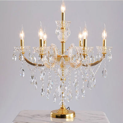 Lustre de table moderne en verre à sept lumières avec abat-jour en tissu plissé de luxe pour la maison et le bureau 