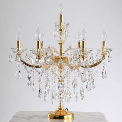 Lustre de table moderne en verre à sept lumières avec abat-jour en tissu plissé de luxe pour la maison et le bureau 