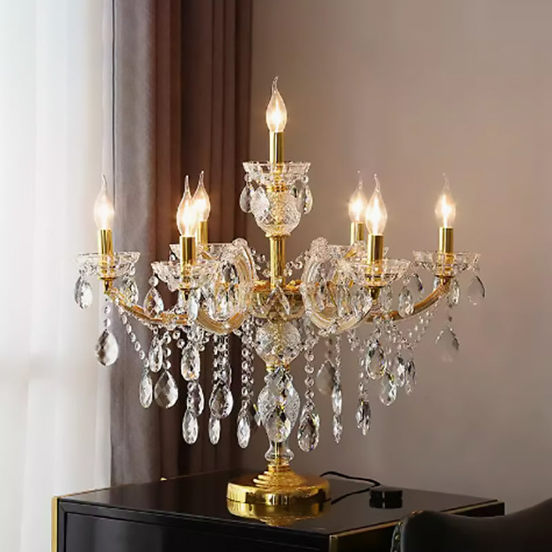 Lustre de table moderne en verre à sept lumières avec abat-jour en tissu plissé de luxe pour la maison et le bureau 