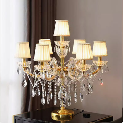Lustre de table moderne en verre à sept lumières avec abat-jour en tissu plissé de luxe pour la maison et le bureau 