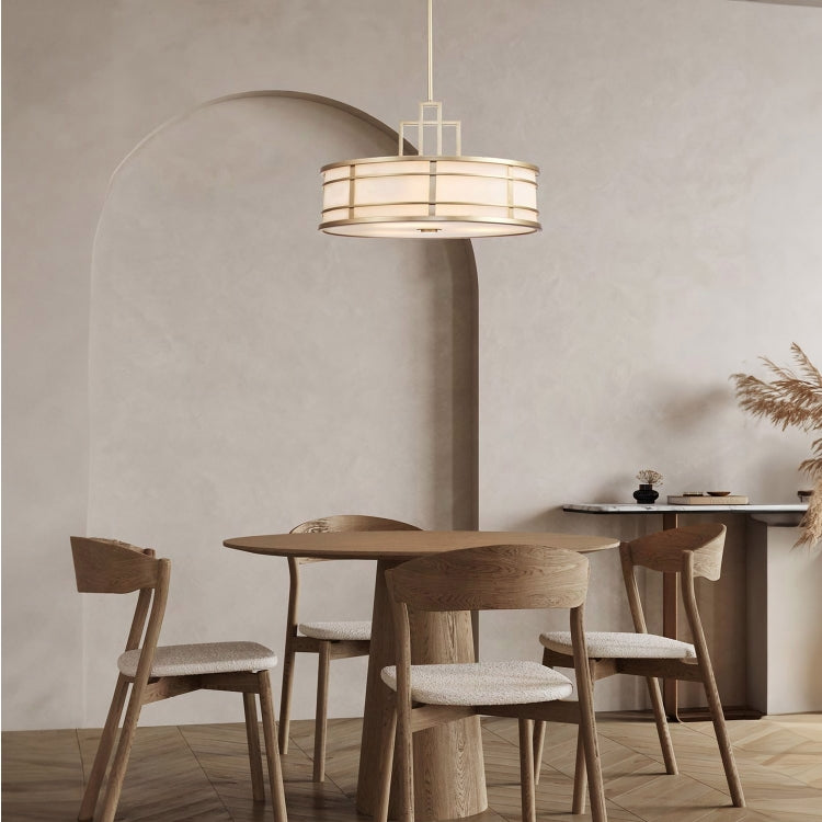 Moderner Luxus Geometrische Trommel Messing Finish Geriffelte Glasschirm 3-Licht Kronleuchter Für Wohnzimmer 