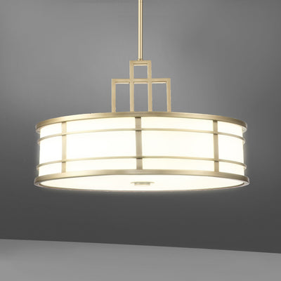 Moderner Luxus Geometrische Trommel Messing Finish Geriffelte Glasschirm 3-Licht Kronleuchter Für Wohnzimmer 