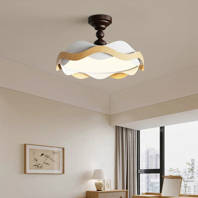 Contemporary Nordic Iron Imitation Wood Grain Corrugated LED Semi-Flush Mount Ceiling Light For Bedroom