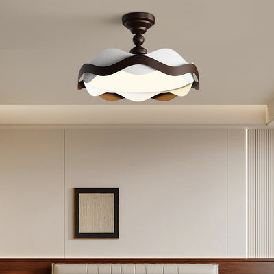 Contemporary Nordic Iron Imitation Wood Grain Corrugated LED Semi-Flush Mount Ceiling Light For Bedroom