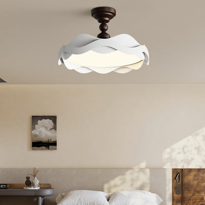 Contemporary Nordic Iron Imitation Wood Grain Corrugated LED Semi-Flush Mount Ceiling Light For Bedroom