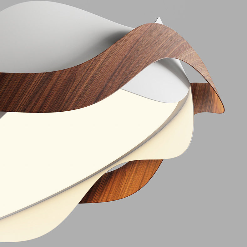 Plafonnier à LED semi-encastré à grain de bois imitation fer nordique contemporain ondulé pour chambre 