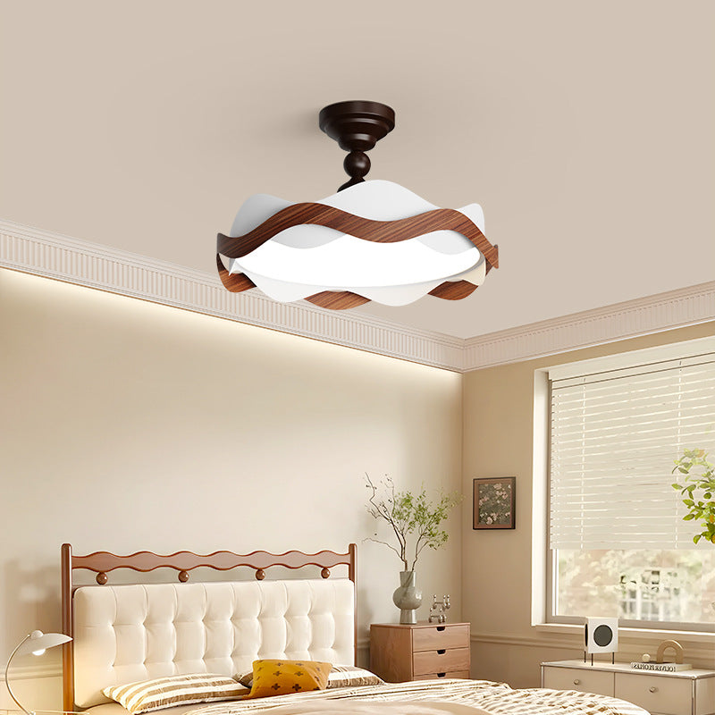 Contemporary Nordic Iron Imitation Wood Grain Corrugated LED Semi-Flush Mount Ceiling Light For Bedroom