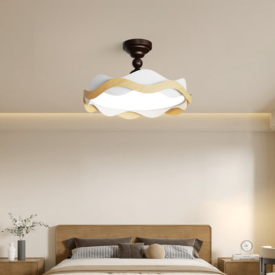 Contemporary Nordic Iron Imitation Wood Grain Corrugated LED Semi-Flush Mount Ceiling Light For Bedroom