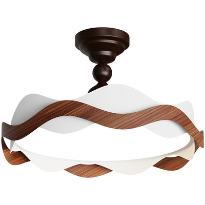 Contemporary Nordic Iron Imitation Wood Grain Corrugated LED Semi-Flush Mount Ceiling Light For Bedroom