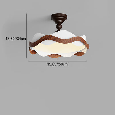 Contemporary Nordic Iron Imitation Wood Grain Corrugated LED Semi-Flush Mount Ceiling Light For Bedroom