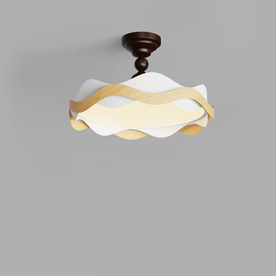Contemporary Nordic Iron Imitation Wood Grain Corrugated LED Semi-Flush Mount Ceiling Light For Bedroom