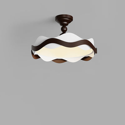 Contemporary Nordic Iron Imitation Wood Grain Corrugated LED Semi-Flush Mount Ceiling Light For Bedroom