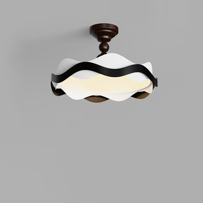 Contemporary Nordic Iron Imitation Wood Grain Corrugated LED Semi-Flush Mount Ceiling Light For Bedroom