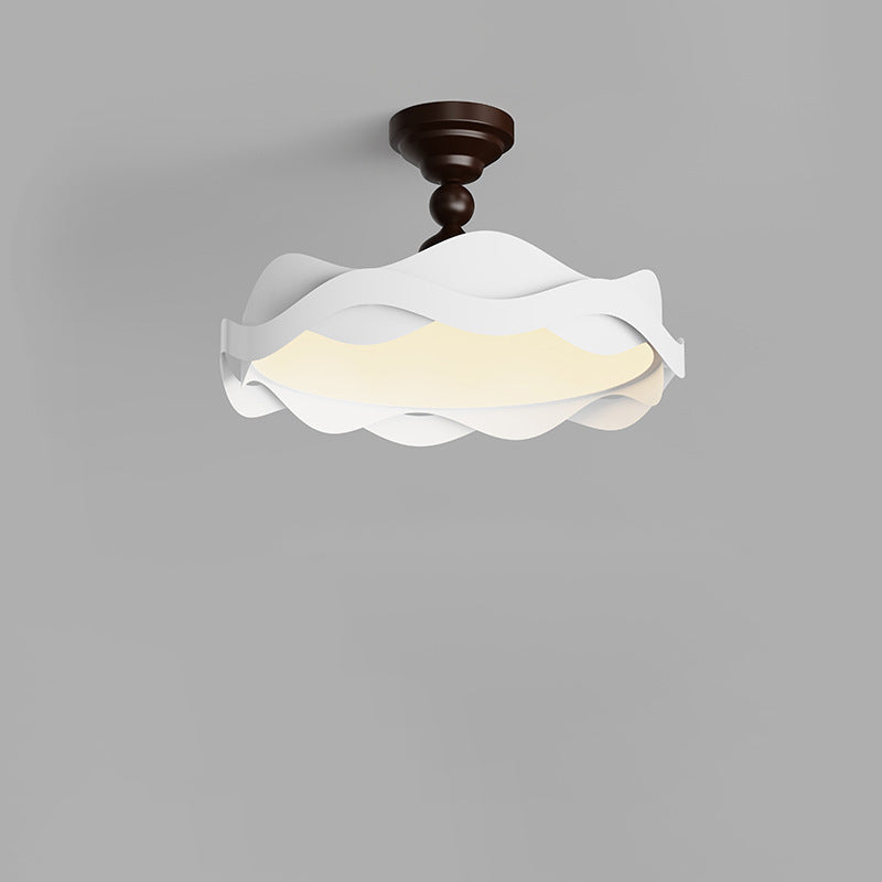 Contemporary Nordic Iron Imitation Wood Grain Corrugated LED Semi-Flush Mount Ceiling Light For Bedroom