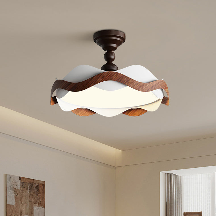 Contemporary Nordic Iron Imitation Wood Grain Corrugated LED Semi-Flush Mount Ceiling Light For Bedroom