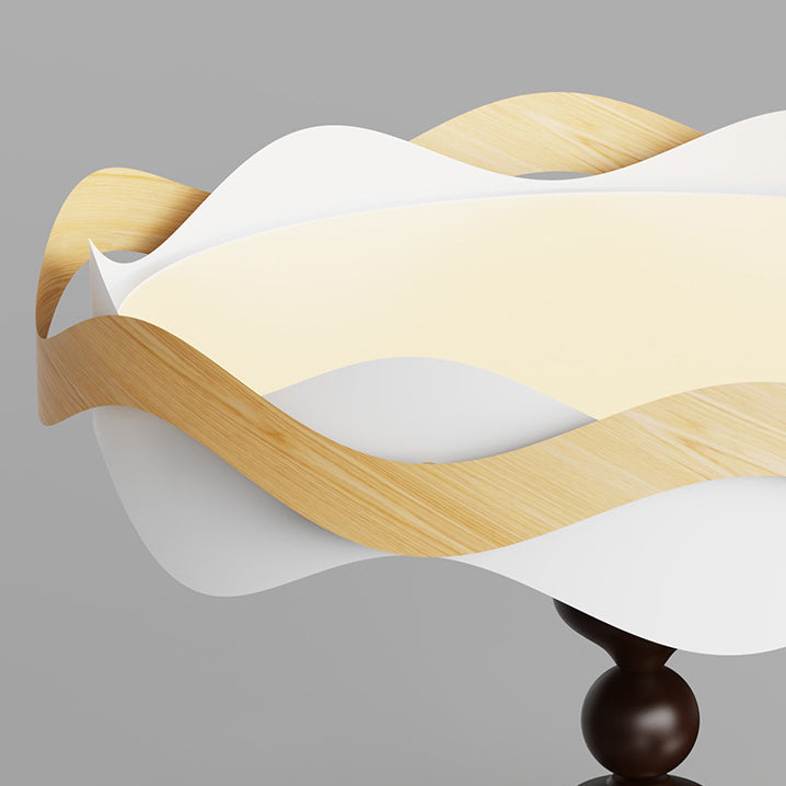 Contemporary Nordic Iron Imitation Wood Grain Corrugated LED Semi-Flush Mount Ceiling Light For Bedroom
