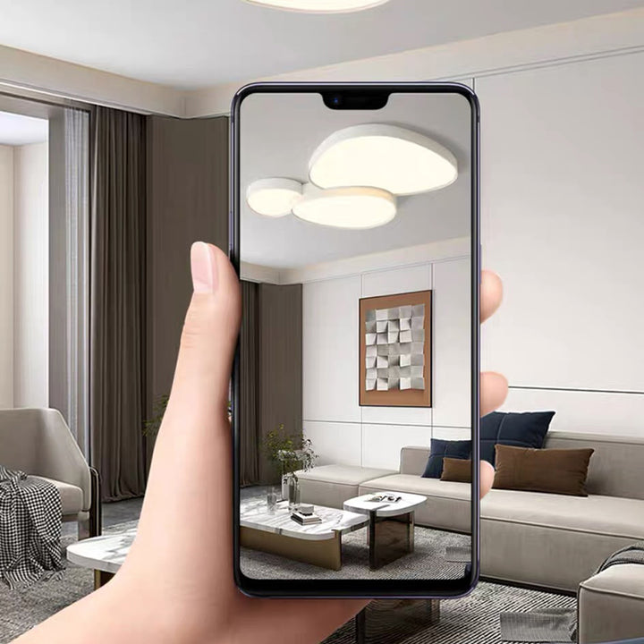 Moderne schlichte LED-Deckenleuchte aus Acryl und Eisen in Kieselstein-Optik für das Wohnzimmer 