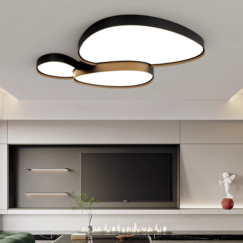 Moderne schlichte LED-Deckenleuchte aus Acryl und Eisen in Kieselstein-Optik für das Wohnzimmer 