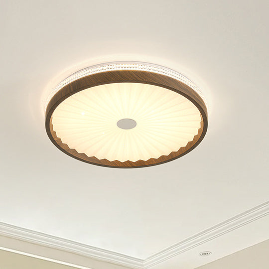 Plafonnier LED rond en acrylique plissé imitation bois contemporain pour chambre 