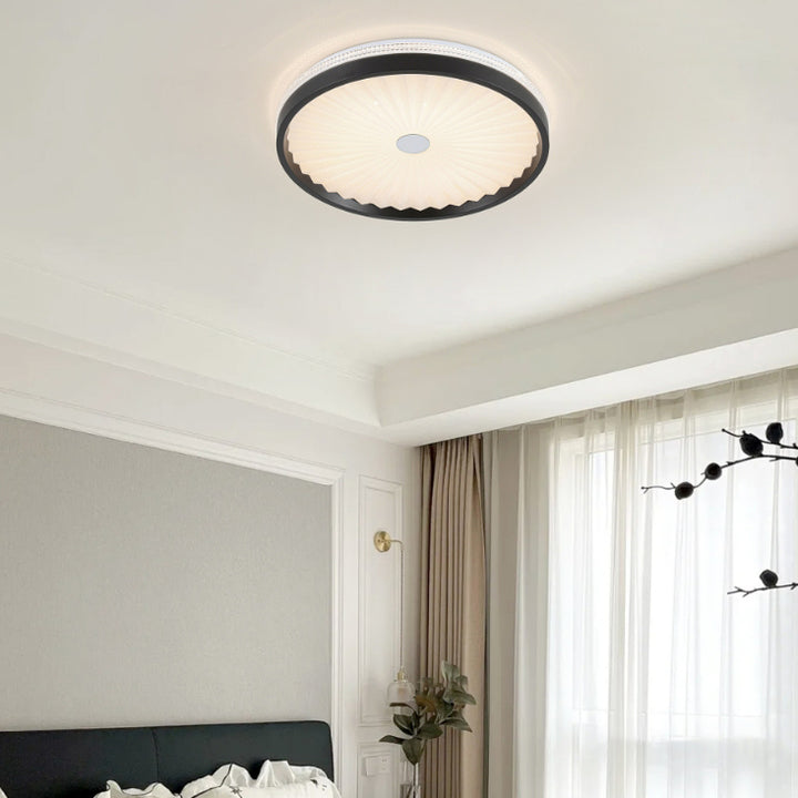 Plafonnier LED rond en acrylique plissé imitation bois contemporain pour chambre 