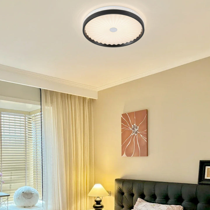Plafonnier LED rond en acrylique plissé imitation bois contemporain pour chambre 