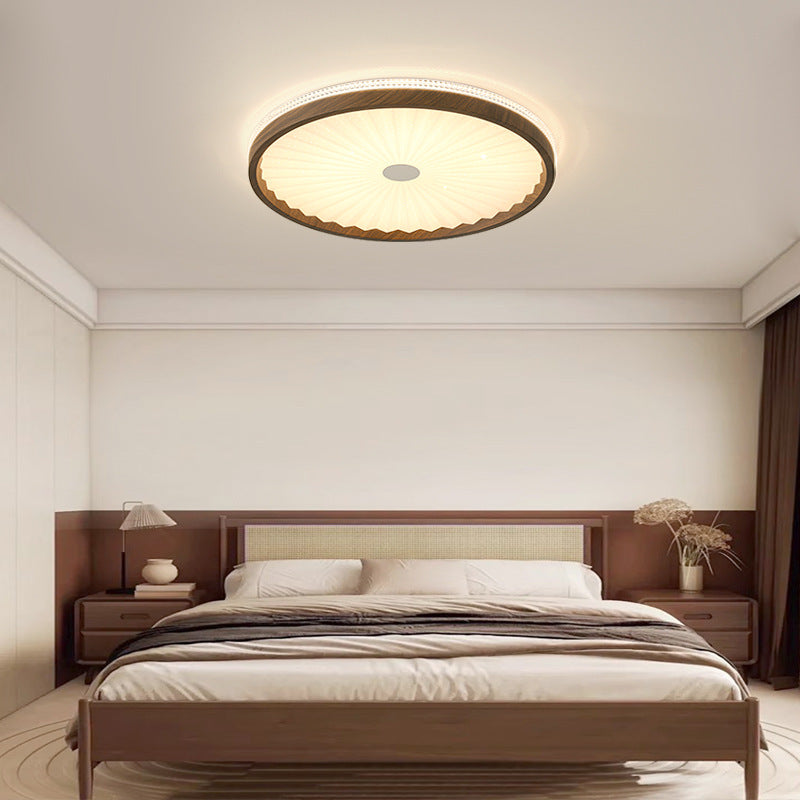 Plafonnier LED rond en acrylique plissé imitation bois contemporain pour chambre 