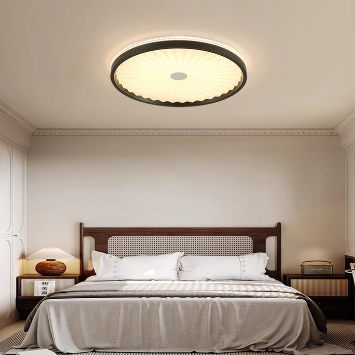 Plafonnier LED rond en acrylique plissé imitation bois contemporain pour chambre 
