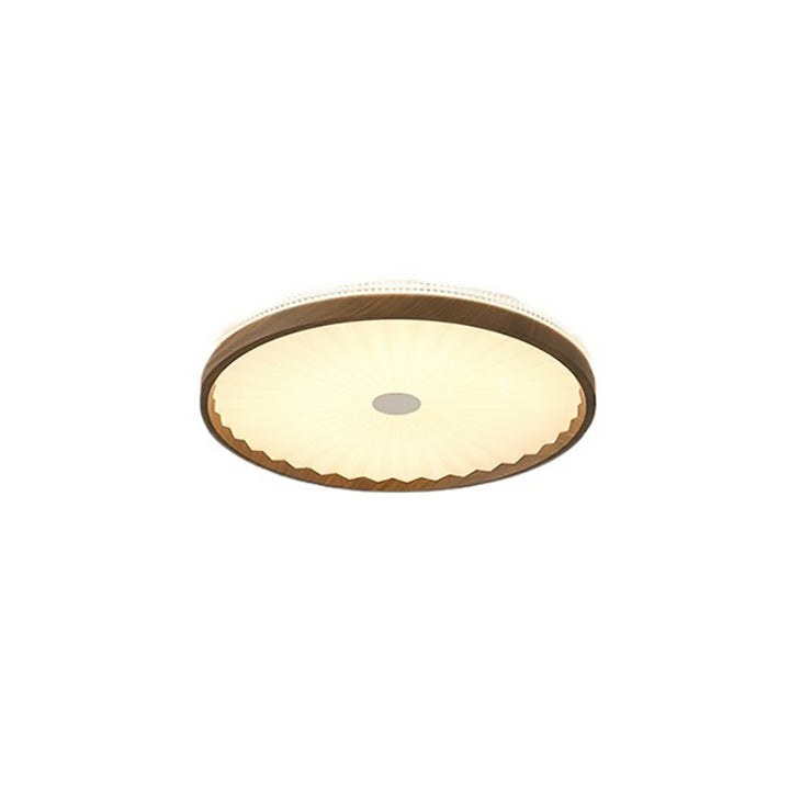 Plafonnier LED rond en acrylique plissé imitation bois contemporain pour chambre 