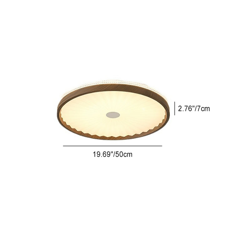 Plafonnier LED rond en acrylique plissé imitation bois contemporain pour chambre 