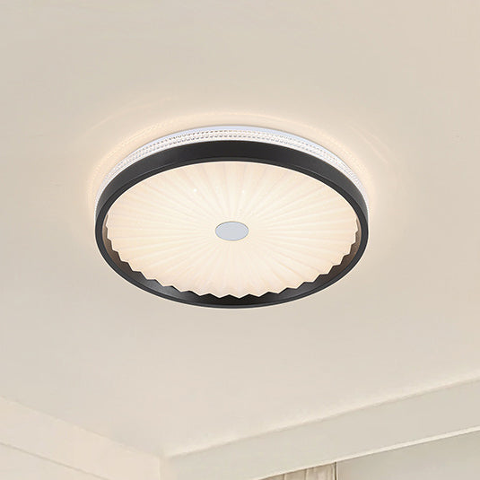 Plafonnier LED rond en acrylique plissé imitation bois contemporain pour chambre 