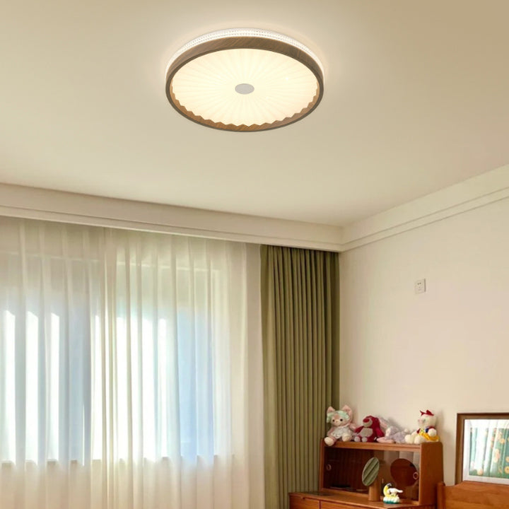 Plafonnier LED rond en acrylique plissé imitation bois contemporain pour chambre 