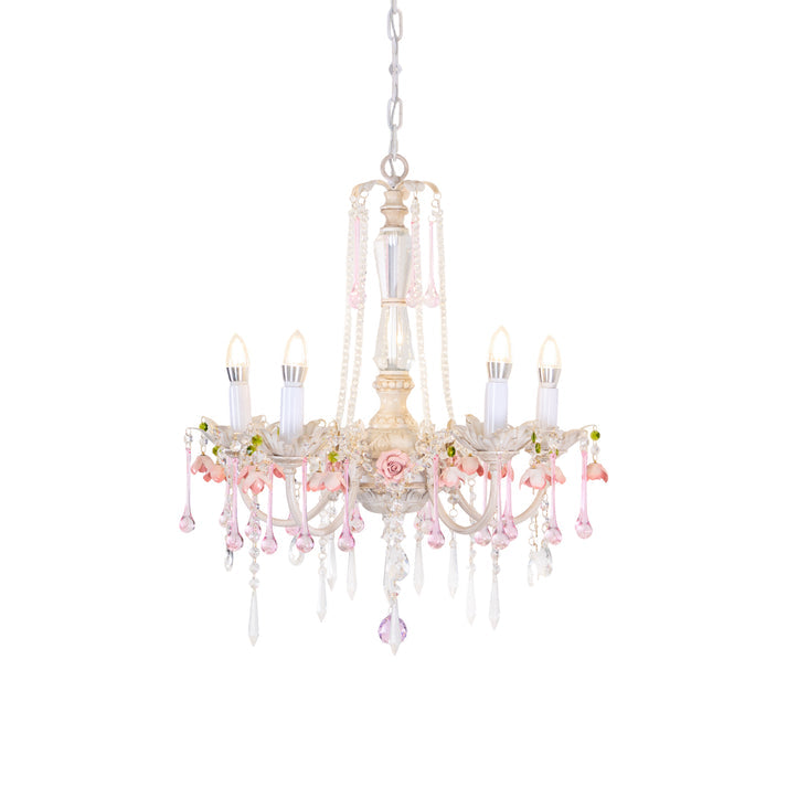 Chandelier à 5 lumières avec cristal en forme de rose traditionnelle française pour salon 