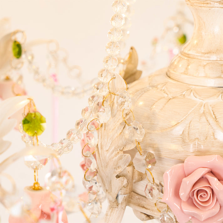 Chandelier à 5 lumières avec cristal en forme de rose traditionnelle française pour salon 