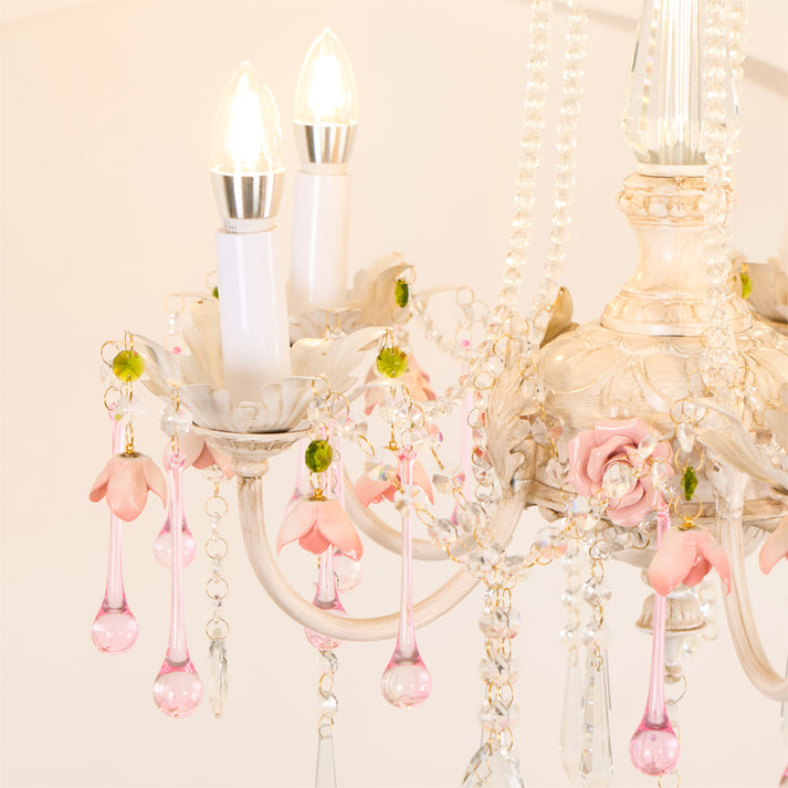 Chandelier à 5 lumières avec cristal en forme de rose traditionnelle française pour salon 